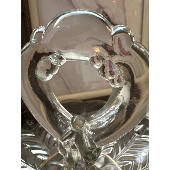 Vtg Mid Century Jeannette Feather Leaf Tidbit Tray Platter Gold Trim Retro Glass - Picture 3 of 10